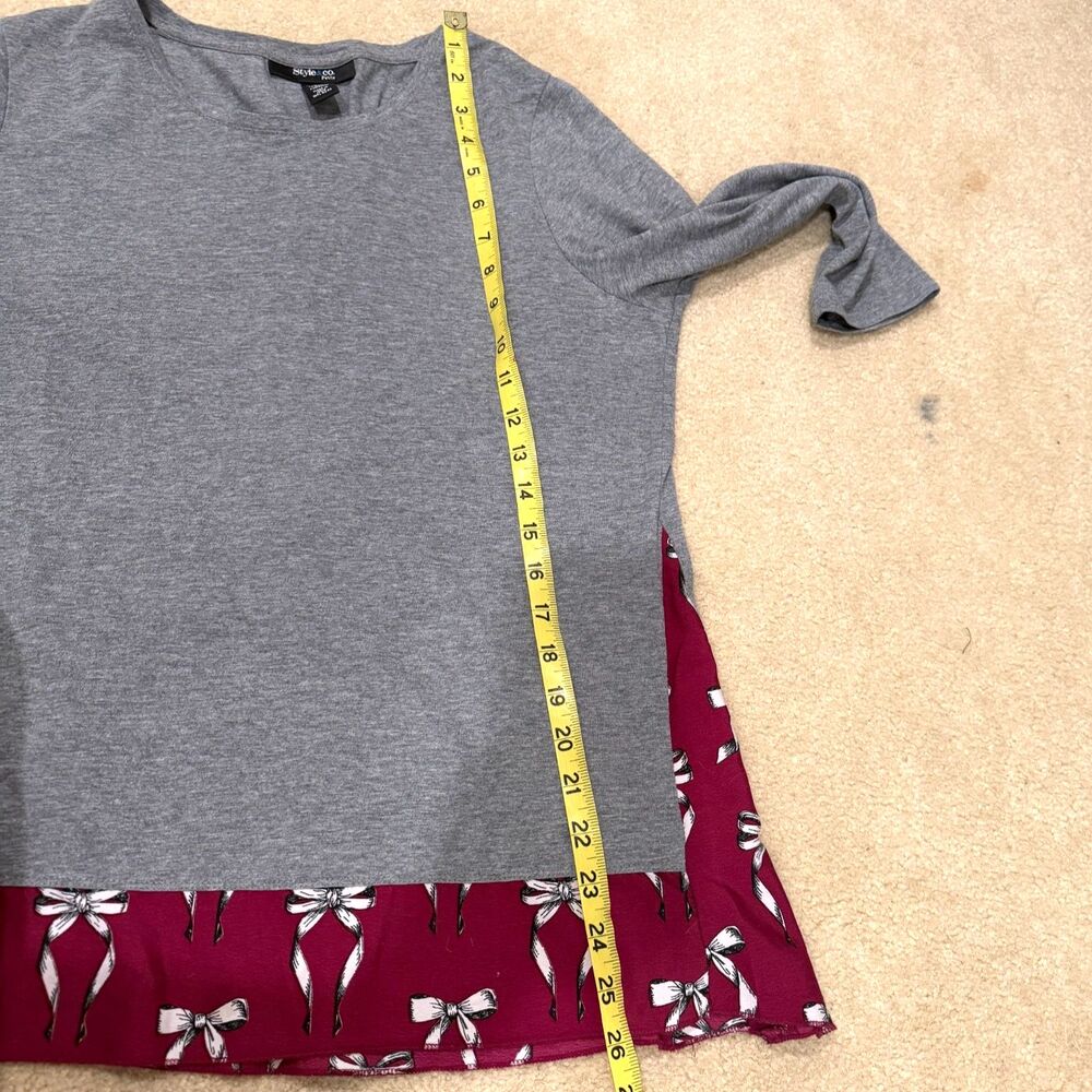 Style & Co Women's 3/4 Sleeve Gray Knit Top Flowy Panel Bottom Cinched Back PL - Picture 4 of 7